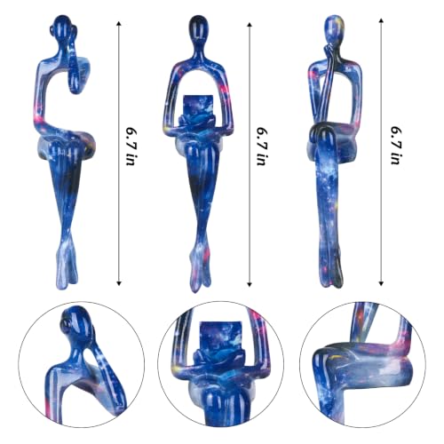 Blue Tone Graffiti Thinker Statue 3Pcs Resin Shelf Decor - color: Graffiti F