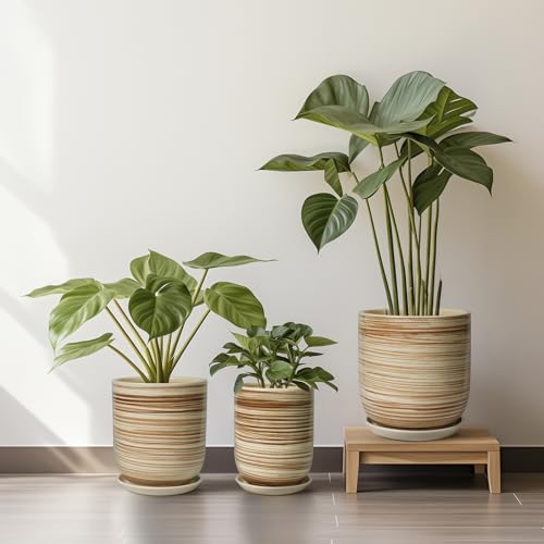 8 Inch Plant Pot, Ceramic Planter for Plants, Yellow - color: Yellow Stripes, size: 8 Inch