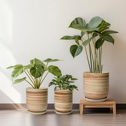 8 Inch Plant Pot, Ceramic Planter for Plants, Yellow - color: Yellow Stripes, size: 8 Inch