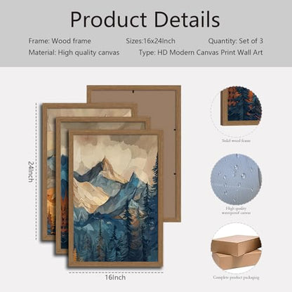 Mountain Wall Art Set of 3 Framed, Abstract Landscape Canvas Print - color: Rainbow Mountain, size: 16x24 Inches