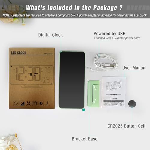 KOSUMOSU Small Digital Clock, 6.7in Alarm Clocks for Bedrooms, Auto Dimming, Room Temperature, Day of The Week, Seconds, Date, Desk Clock for Bedroom, Digital Clocks for Living Room - color: Green (White + Green Digits)