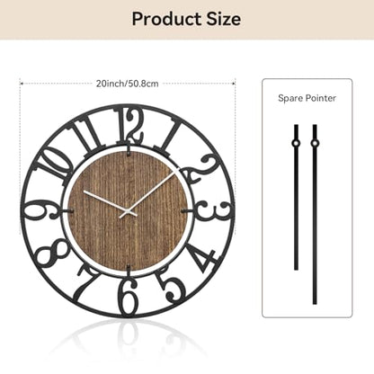Large Wall Clocks, 20" Black Big Wall Clock for Living Room Decorative by Battery Operated, Oversized Farmhouse Silent Walls Clock with Metal Arabic Number for Office, Classroom, Bedroom - size: 20 Inch