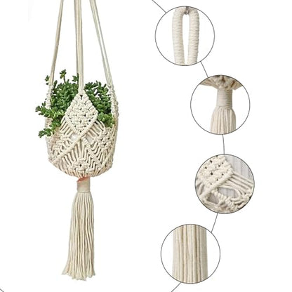 2 Pack Macrame Hanging Planters, White - color: White