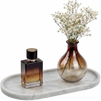 YKAJO Carrara White Gray Oval Marble Tray, 11.8x5.9 Perfume Organizer Dish - color: Carrara White Gray, size: 11.8" x 5.9" x 0.6"