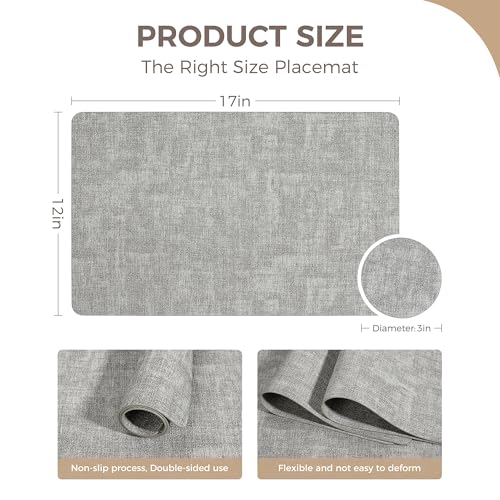 NCUE Vinyl Placemats Set of 4, 17"x12" Wipeable Place Mats with Coasters - color: Light Grey, size: Set of 4