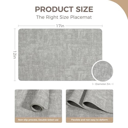NCUE Vinyl Placemats Set of 4, 17"x12" Wipeable Place Mats with Coasters - color: Light Grey, size: Set of 4