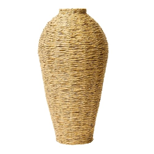 22 Inch Woven Faux Seagrass Floor Vase, Rustic Handcrafted Decorative Standing Urn, Large Indoor Tall for Dried Plants, Entryway Living Room Dining Home Decor