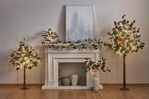 LITBLOOM Faux Magnolia Garland with Lights 6FT Battery Operated with Timer or USB Plug in, Lighted Greenery Garland with 80 Fairy Lights for Home Fireplace Mantle Holiday Decoration Inside - style: Magnolia