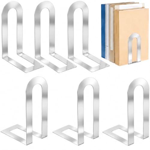 Chunful 6 Pcs Sliver Metal BookEnds Shelves, 7.5 x 5.75 x 3.5 in - color: Sliver, size: 7.5 x 5.75 x 3.5 in