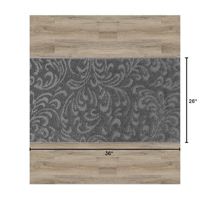 3 Ft Charcoal Entryway Kitchen Bath Rug Mat, Custom Size, Non Slip Washable - color: Anthracite Floral, size: 2'2" x 3' (Rectangular)