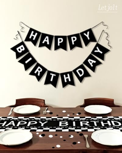 Letjolt Happy Birthday Table Runner Black Checkerboard 72 Inches (Pack of 2) - color: Black White Check, size: 12x72 Inches (Pack of 2)