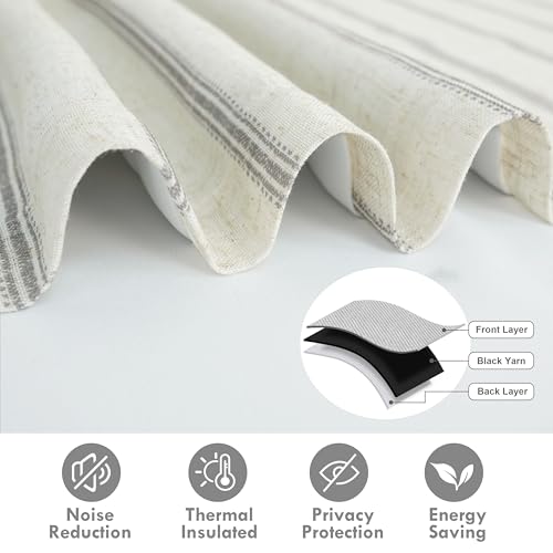 DriftAway Farmhouse Double Layer Linen Blackout Tie Up Curtains Thermal Insulated Vertical Striped Fully Lined Balloon Roman Shade Bathroom Window Adjustable Rod Pocket 45 Inch by 63 Inch Gray - color: Grey, size: 45"W x 63"L (Pack of 1)
