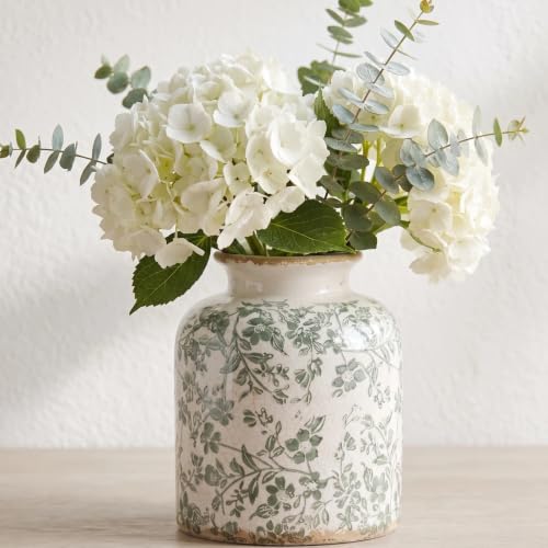 Vintage Chinoiserie Ceramic Vase, Green Flower Vases for Home Decor, 6.2in - color: Green