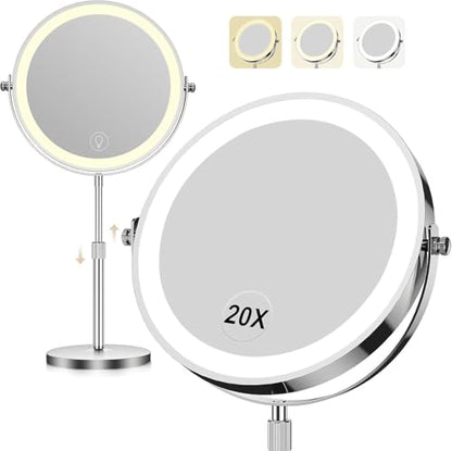 Dienmern Makeup Mirror, 1X/20X Rechargeable Vanity Mirror with Lights - color: Chrome