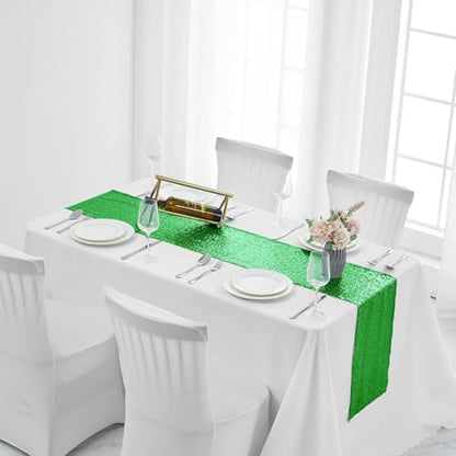 Pufogu 12 x 72 inches Grass Green Sequin Table Runner, 2 Packs - color: Grass Green