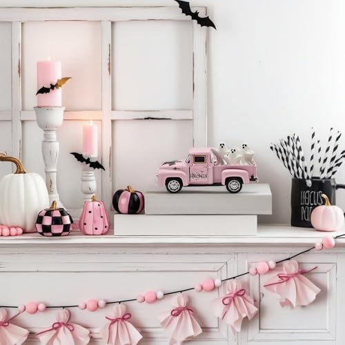 Pink Halloween Ghost Truck Decor with Spooky Cute Ghost Figurines - color: Halloween-pink
