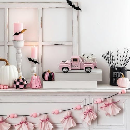 Pink Halloween Ghost Truck Decor with Spooky Cute Ghost Figurines - color: Halloween-pink