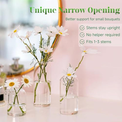Glasseam Glass Bud Vases for Centerpieces, 3Pcs Modern Clear Small Vase Set - color: Clear