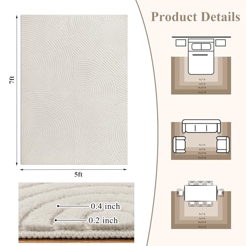 U'Artlines 5x7ft Washable Area Rug for Living Room, Beige - size: 5 x 7ft