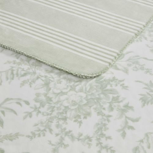 Laura Ashley - Soft Reversible Throw Blanket for Bed & Couch, 50 x 70 - color: Toile Delight Green