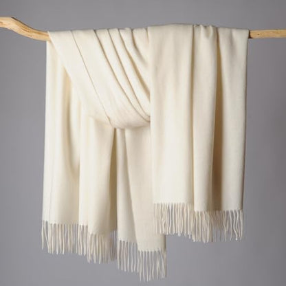 CUDDLE DREAMS Premium Cashmere Throw Blanket with Fringe (Ivory) - color: Ivory