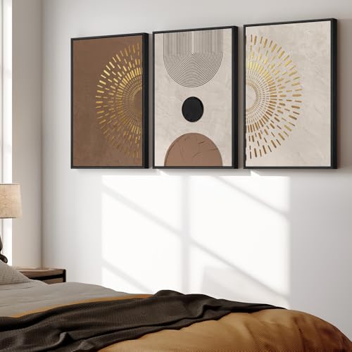 Boho Neutral Abstract Wall Art, 3 Piece, Brown Beige and Gold, 20x30 In - color: Radiant, size: 20" W x 30" H x 3pcs
