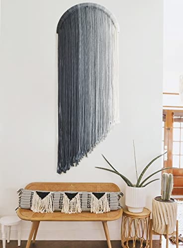 Macrame Wall Hanging Hand Dyed Blue Boho Fiber Art Decor 20" - color: Blue