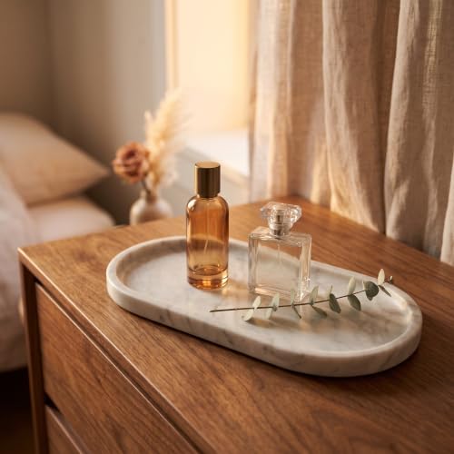 YKAJO Carrara White Gray Oval Marble Tray, 11.8x5.9 Perfume Organizer Dish - color: Carrara White Gray, size: 11.8" x 5.9" x 0.6"