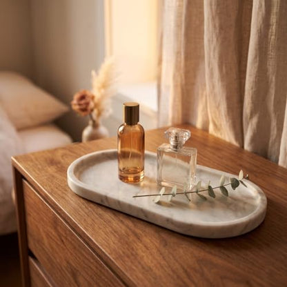 YKAJO Carrara White Gray Oval Marble Tray, 11.8x5.9 Perfume Organizer Dish - color: Carrara White Gray, size: 11.8" x 5.9" x 0.6"