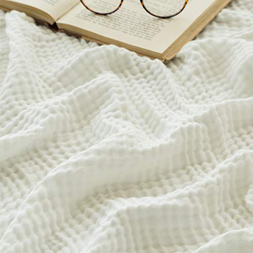 EMME Muslin Cotton Blanket Adults Heather White Throw XL 50"x70" - color: 04-white-1, size: Large Throw (50" X 70")