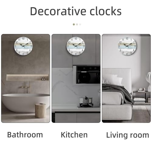 CHYLIN Wall Clock 12" Battery Operated Silent Non-Ticking Coastal Beach - color: B-white,brown,blue, size: 12 Inch