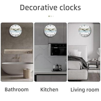 CHYLIN Wall Clock 12" Battery Operated Silent Non-Ticking Coastal Beach - color: B-white,brown,blue, size: 12 Inch