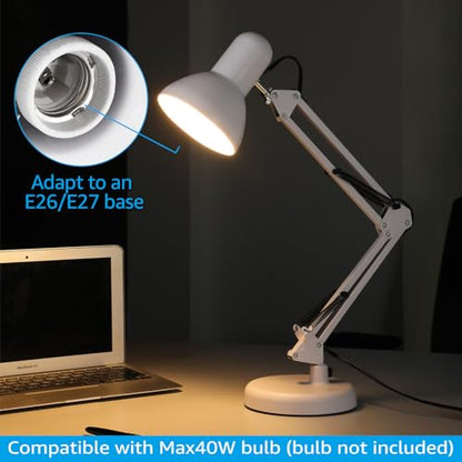 TORCHSTAR Metal Desk Lamp, Adjustable Swing Arm, E26, White (Pack of 2) - color: White, size: 1 Unit (Pack of 2)
