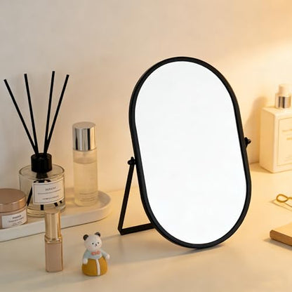 Oval Vanity Mirror with Stand, Metal Frame (Black, 5.9 x 8.9 inches) - color: Black, size: 8.9"L x 5.9"W