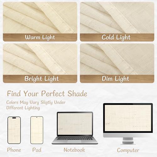 LAMIT 40 Inch Length Semi Sheer Linen Kitchen Curtains 2 Panels Set - color: Linen, size: 25"W x 40"L (Pack of 2)