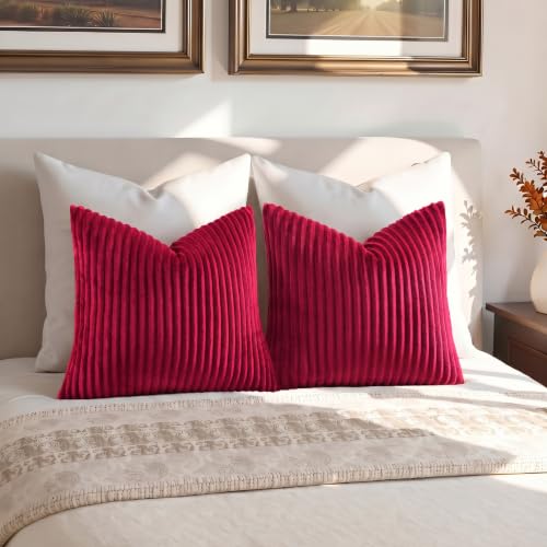 Simmore Fall Soft Burgundy Flannel Throw Pillow Covers 12X20 Set of 2 - color: Burgundy, size: 20" x 12" (Pack of 2)