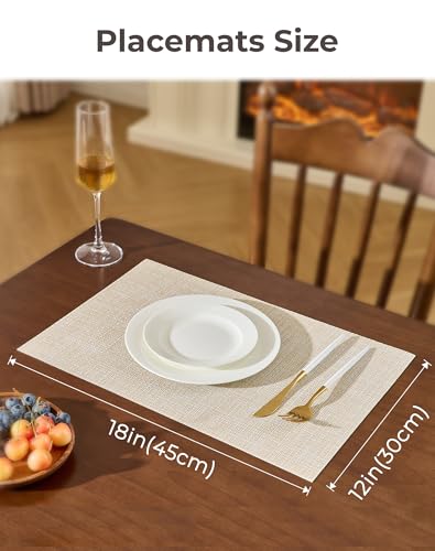 Woven Vinyl Beige Placemats Set of 12, Linen Look & Easy to Clean - color: Beige, size: Set of 12