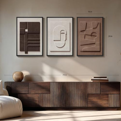 3D Textured Framed Brown and White Abstract Wall Art Set, 3 Piece 16x24 In - color: Brown White, size: 16"w X 24"h X 3pcs