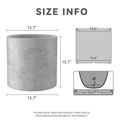 Kante Large Round Cylinder Pale Gray Concrete Planter 15.8" Tall, Outdoor - color: Natural Concrete, size: 15.7" Dia