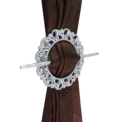 2pcs Silver Curtain Tiebacks, Round Drapery Holdbacks, 12 Crystals - style: 12 Crystals Silver