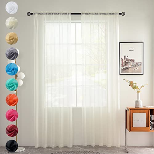 youleyar Solid Sheer Rod Pocket Curtain Voile Draperies 2 Panels White Beige Black Grey Coffee 52 Inch Width 45 Inch Long 1 Pair for Kitchen Bedroom Children Living Room Yard(Ivory,52Wｘ45L) - color: Ivory, size: 52"W x 45"L (Pack of 2)