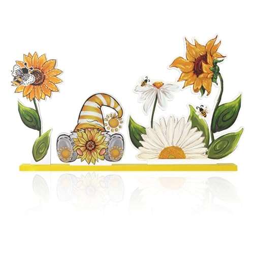 Smile Summer Indoor Decorations Wooden Decor, Sunflower Gnome, Sign for Home Tabletop Centerpiece Mantel Shelf Fireplace - style: Summer Sunflower