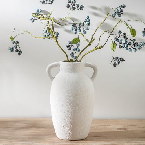 Ceramic Farmhouse Vase with 2 Handles, Boho Decorative Flower Vase for Home Decor, Living Room, Entryway, Table, Shelf Decor, 9.6 Inch - color: 110-2-9.6in