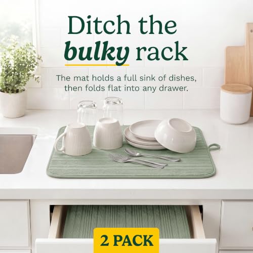 Cuisinart Dish Drying Mat for Kitchen Counter, 2-Pack XL 18"x24" - color: Horizontal Stripes Sage