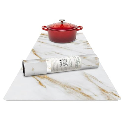 RIMONA'S Heat Resistant Table Runner Trivet Mat - Ivory Golden Marble, 40" - color: Ivory Golden Marble