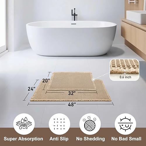JIUZHEN Set of 2 Waffle Bath Mats Boho Bathroom Runner Rug 20"x32"+24"x48" - color: Brown, size: 20"x32" + 24"x48"