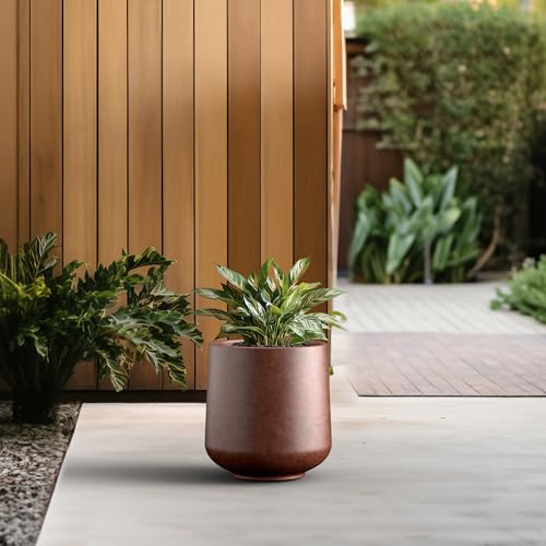 Kante Accent Round Curved Rusty Concrete Planter 13" Dia, Outdoor - color: Rusty, size: 13" D