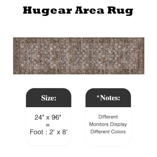 HUGEAR 복도용 2x8 브라운 블루 빈티지 꽃무늬 세탁 가능한 러너 러그 - color: 플로럴 | 브라운/블루, size: 2' x 8' (Runner)