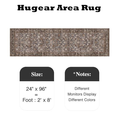 HUGEAR 복도용 2x8 브라운 블루 빈티지 꽃무늬 세탁 가능한 러너 러그 - color: 플로럴 | 브라운/블루, size: 2' x 8' (Runner)