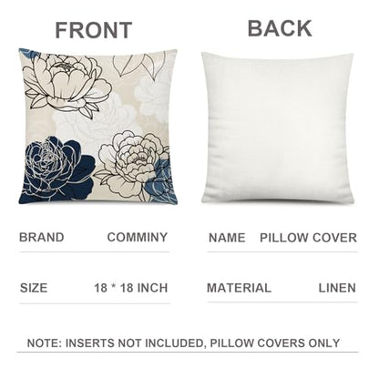 COMMINY Blue Beige Pillow Covers 18x18 Set of 6 Floral Throw Pillow Covers - color: Blue White Beige, size: 18" x 18" (Pack of 6)